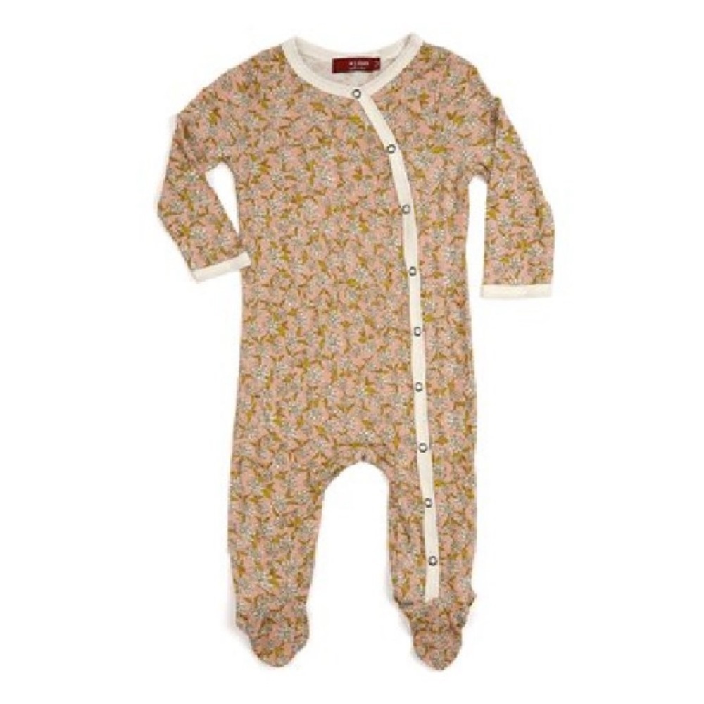 Milkbarn Kids Snap Footed Pajama Romper Rose Floral